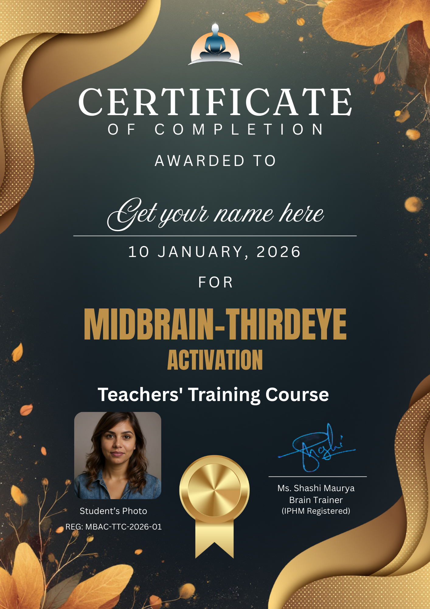Sample of the Midbrain Activation trainer certificate