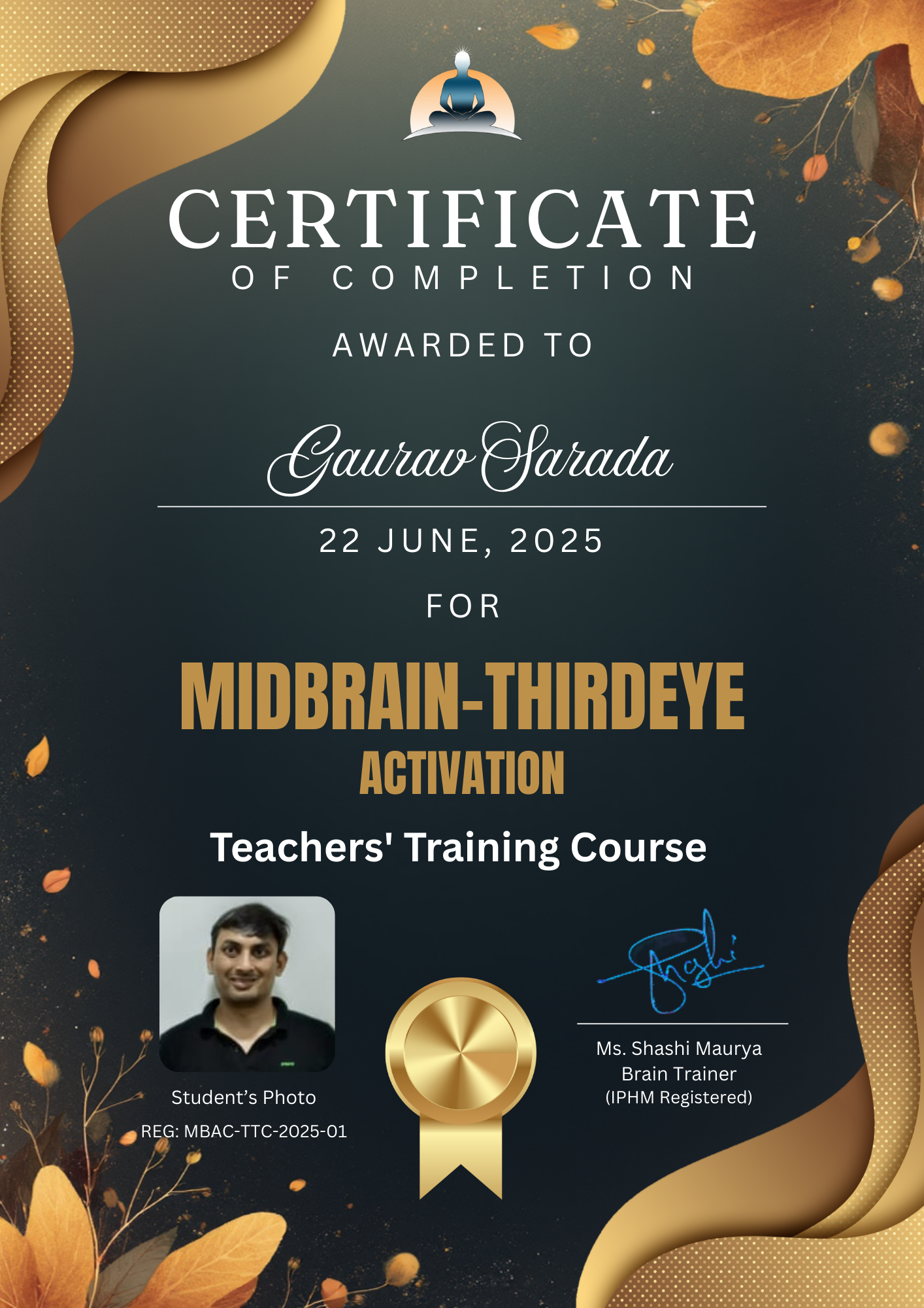 black gold modern workshop completion certificate