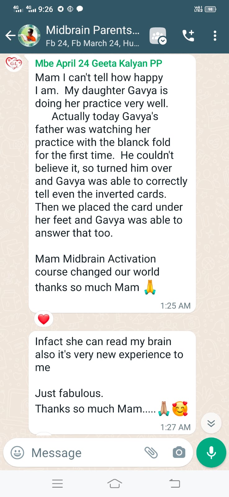 Message from a happy parent